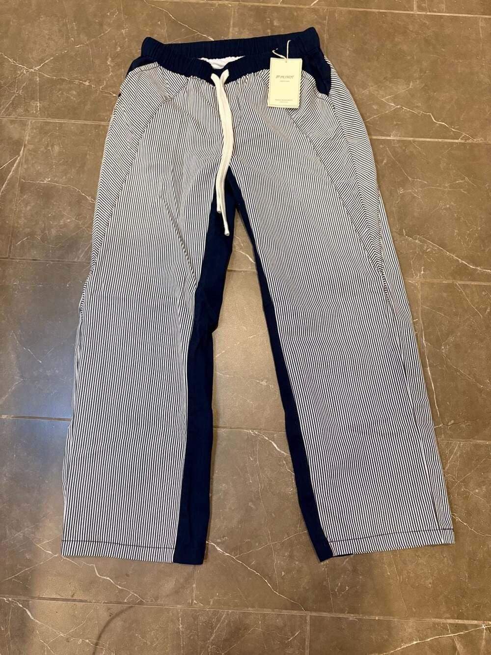 Peihot Striped Pants Size M Blue Wide Leg Drawstring (140)
